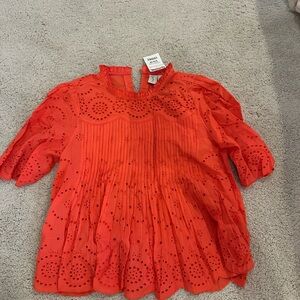 Coral Eyelet Blouse